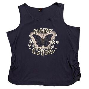 Vintage Baby Girl Tank Top Shirt Womens 2XL Ruched Butterfly Graphic Y2K 90s